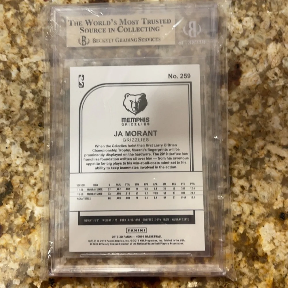 Beckett graded mint 10 Ja Morant rookie card 2019-2020 panini hoops basketball